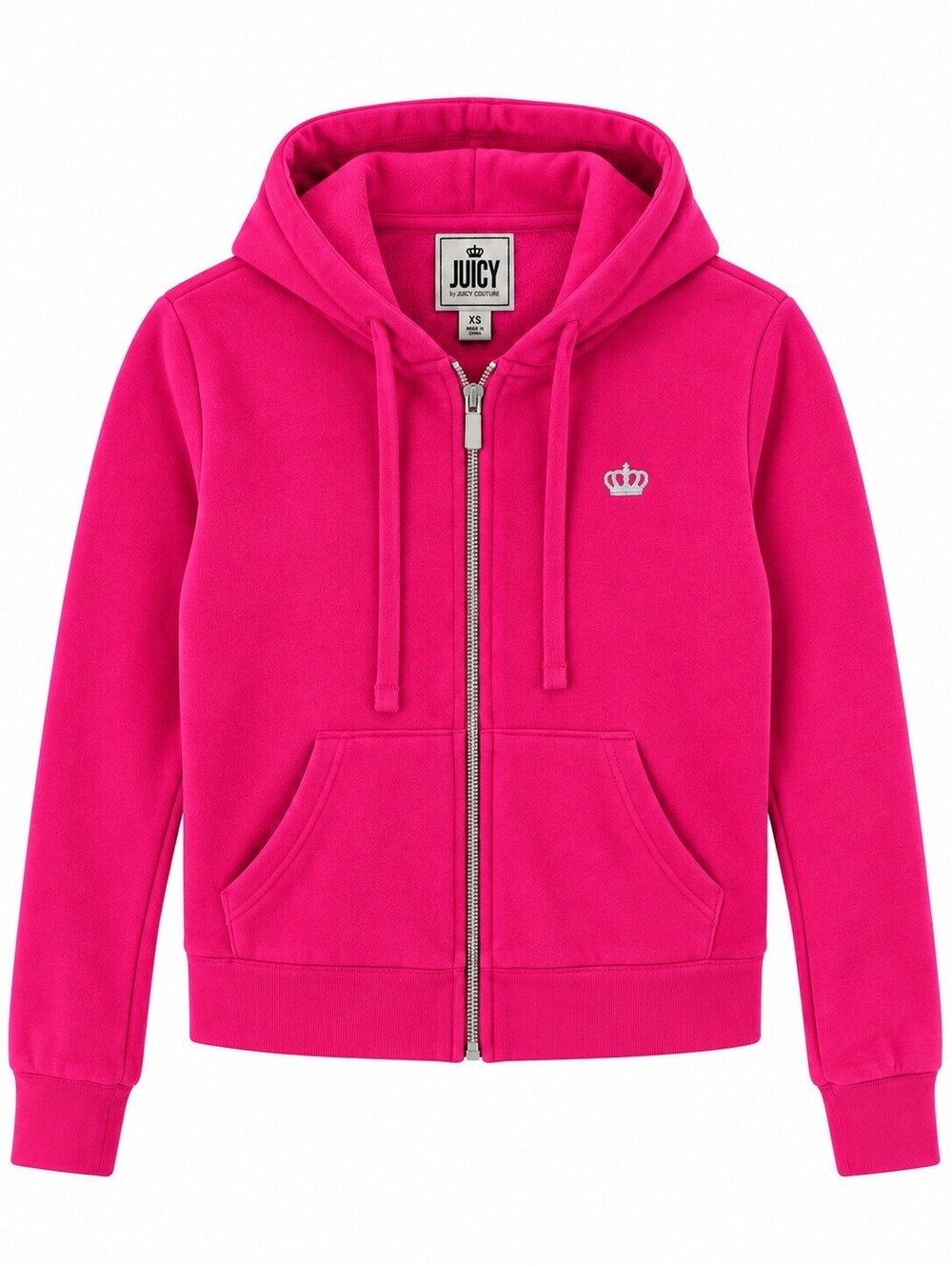 Juicy Couture Women’s XS Hot Pink Full Zip Hoodie Y2K Crown Logo